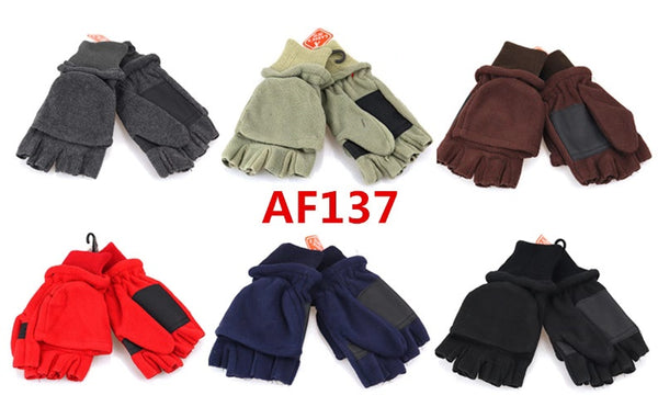 Wholesale Polar Fleece Half Finger Gloves with Mitt Flap For Ski Winter Activities - OPT FASHION WHOLESALE