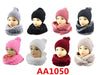 Wholesale Knit Cuffed Cable Beanie Hats W/Fur Pom And Fur Infinity Scarf 2 PC Set, AA1050 - OPT FASHION WHOLESALE