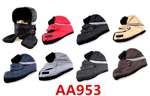 Trapper Trooper Earflap Ski Hat With Face Mask And Reflection Stripe, AA953 - OPT FASHION WHOLESALE