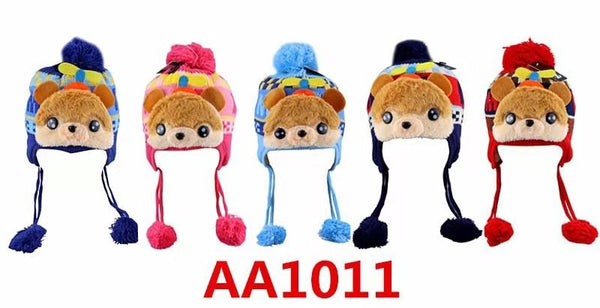 Kids Boys Girls Animal Winter Warm Hats Caps Fur Lining W/Earflap AA1011 - OPT FASHION WHOLESALE