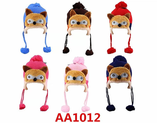 Kids Boys Girls Animal Winter Warm Hats Caps Fur Lining W/Earflap AA1012 - OPT FASHION WHOLESALE