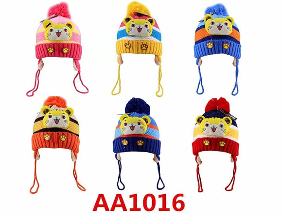 Kids Boys Girls Animal Winter Warm Hats Caps Fur Lining W/Earflap AA1016 - OPT FASHION WHOLESALE