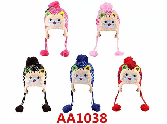 Kids Boys Girls Animal Winter Warm Hats Caps Fur Lining W/Earflap AA1038 - OPT FASHION WHOLESALE