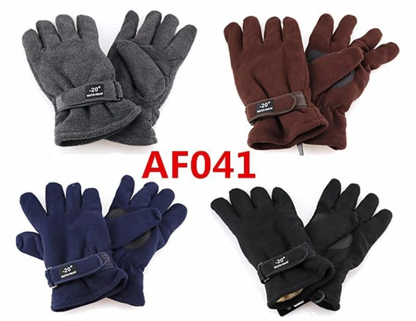 Polar Fleece Gloves With Leather Palm Grip Velcro Strap AF041 - OPT FASHION WHOLESALE