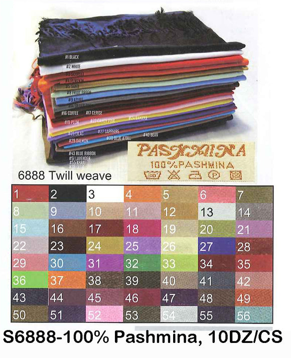 Classic 100% Pashmina 120 Gram Scarf, S6888 - OPT FASHION WHOLESALE