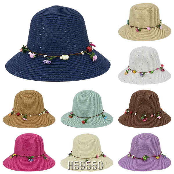 Wholesale Summer Sun Straw Fedora Bucket Hats H59550 - OPT FASHION WHOLESALE