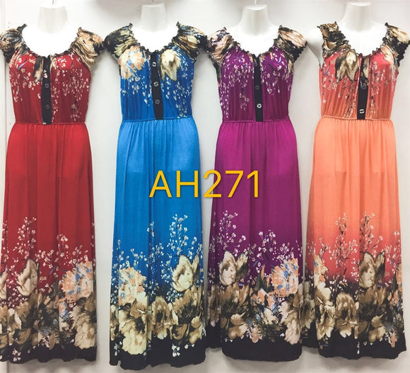 NYC Wholesale Fashion Long Maxi Flower Dresses Summer Sundresses, AH271 - OPT FASHION WHOLESALE