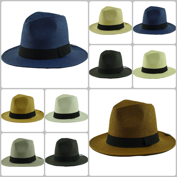 Wholesale Natural Straw Fedora Hats Unisex H59346 - OPT FASHION WHOLESALE