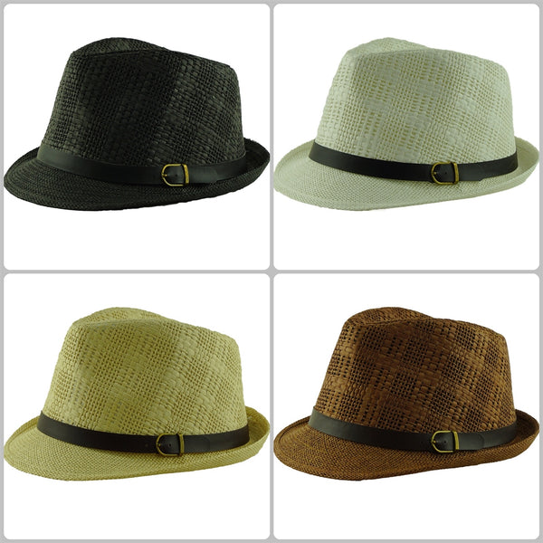 Wholesale Natural Straw Fedora Hats Unisex H59351 - OPT FASHION WHOLESALE