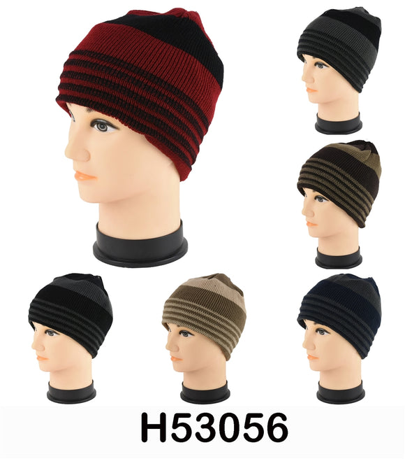 Wholesale Knit Stripe Beanie Hats H53056 - OPT FASHION WHOLESALE