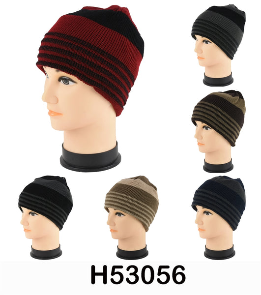 Wholesale Knit Stripe Beanie Hats H53056 - OPT FASHION WHOLESALE
