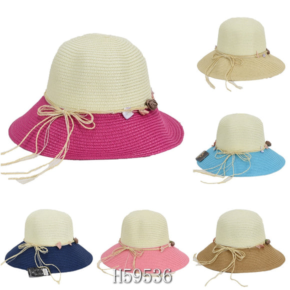 Wholesale Summer Sun Straw Fedora Bucket Hats H59536 - OPT FASHION WHOLESALE