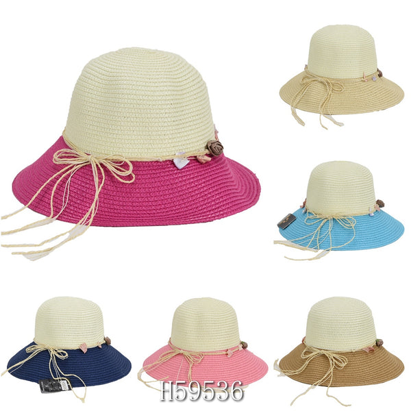 Wholesale Summer Sun Straw Fedora Bucket Hats H59536 - OPT FASHION WHOLESALE