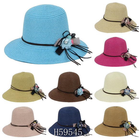 Wholesale Summer Sun Straw Fedora Bucket Hats H59545 - OPT FASHION WHOLESALE