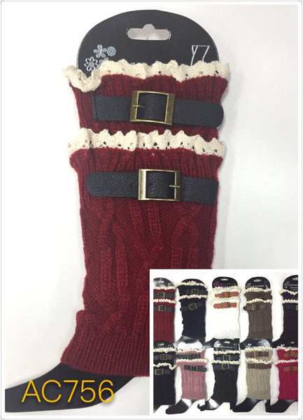 Wholesale Cable Knit Button Short Leg Warmers Boot Cuffs AC756 - OPT FASHION WHOLESALE