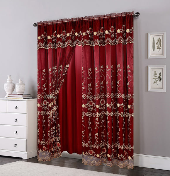Double Layers Organza Sheer Embroidered Rod Pocket Window Curtain Panel and Valance, FF1005 - OPT FASHION WHOLESALE
